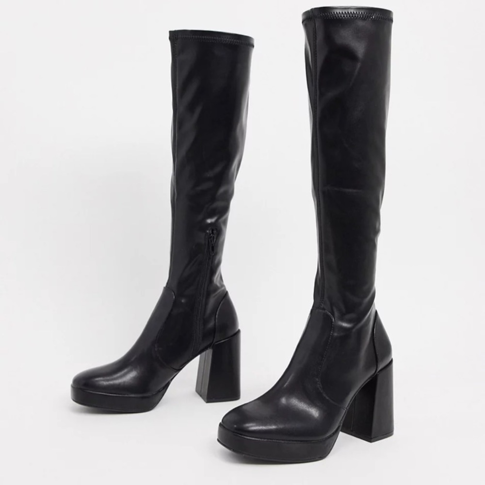 platform heel knee boots